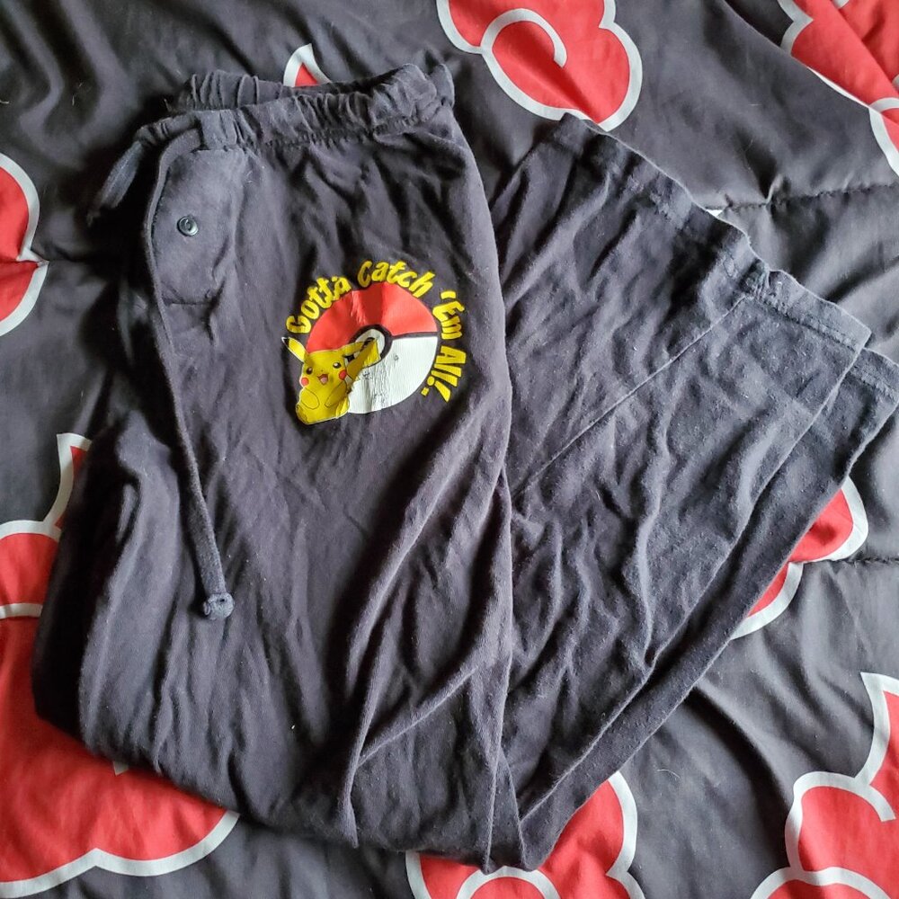 Hot Topic Under Boss Pokemon Pikachu Black PJ Pants, Size Men's Large GUC